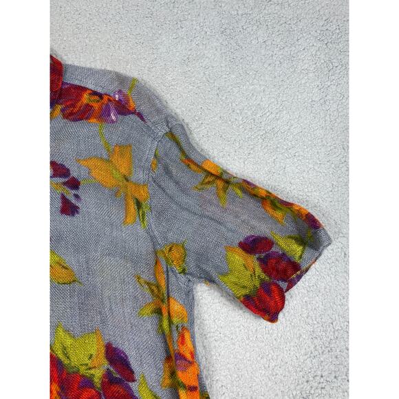 Gottex Womens Size M Linen Floral Button Up Long Tunic Top Cover Up - Picture 10 of 12